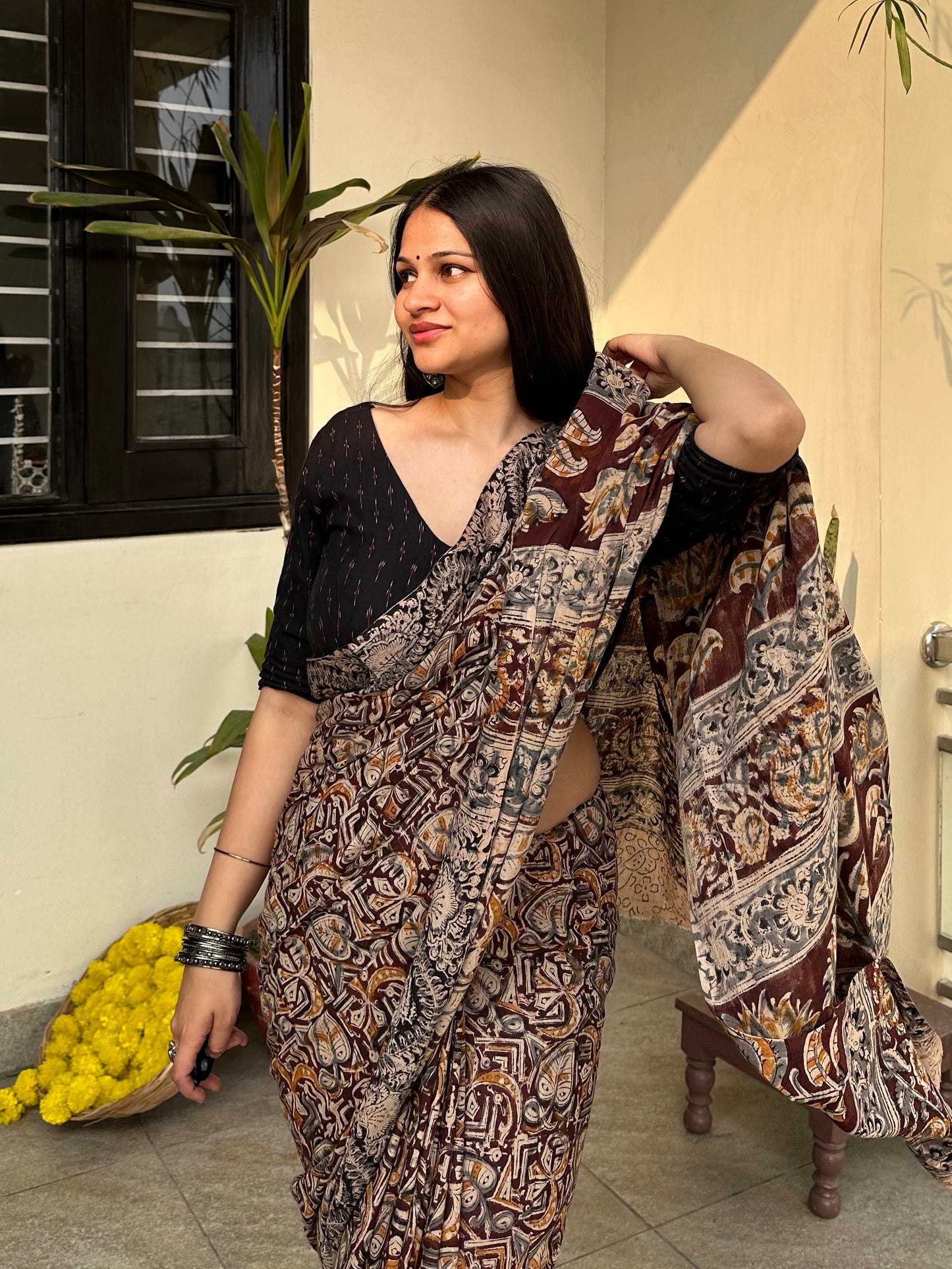 Brown Ajrakh Saree