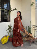 Brown Bandhej Madhubani Saree