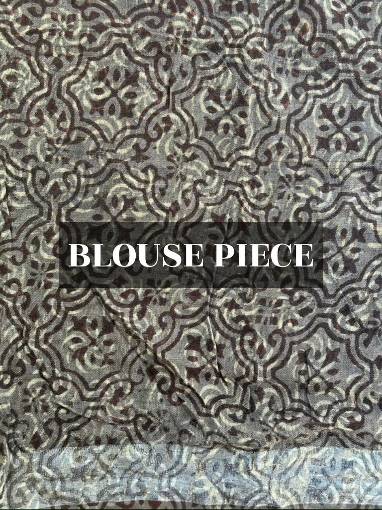 Brown block printed saree