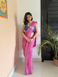 Buy pink striped Dabu print saree online