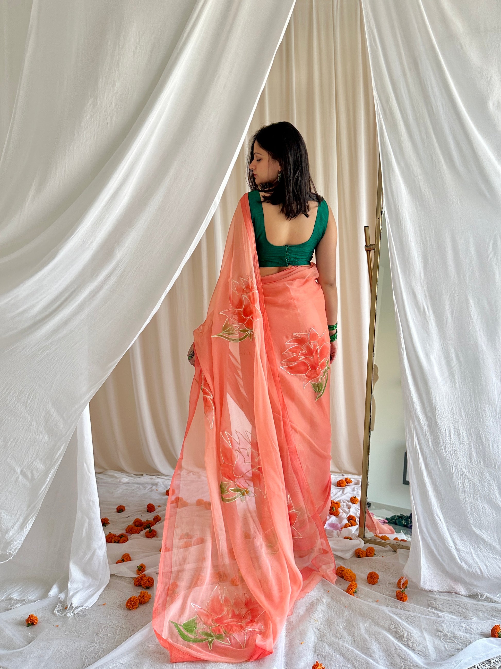 Celebrity inspired chiffon saree look