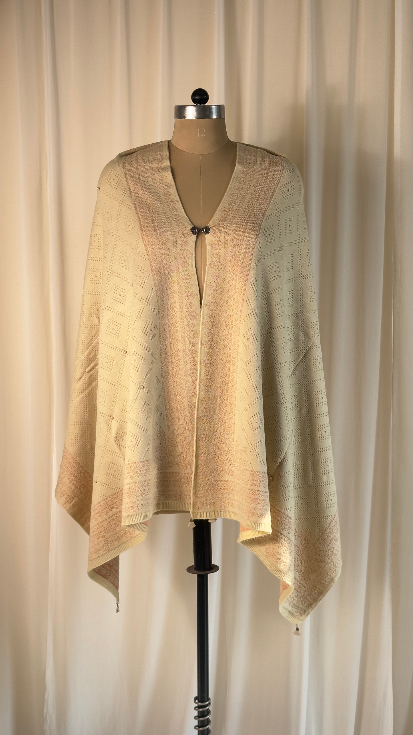 Cream and pink shawl with pearls