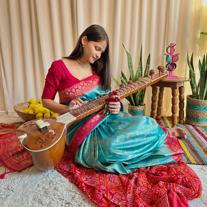 Firozi Kanjivaram saree