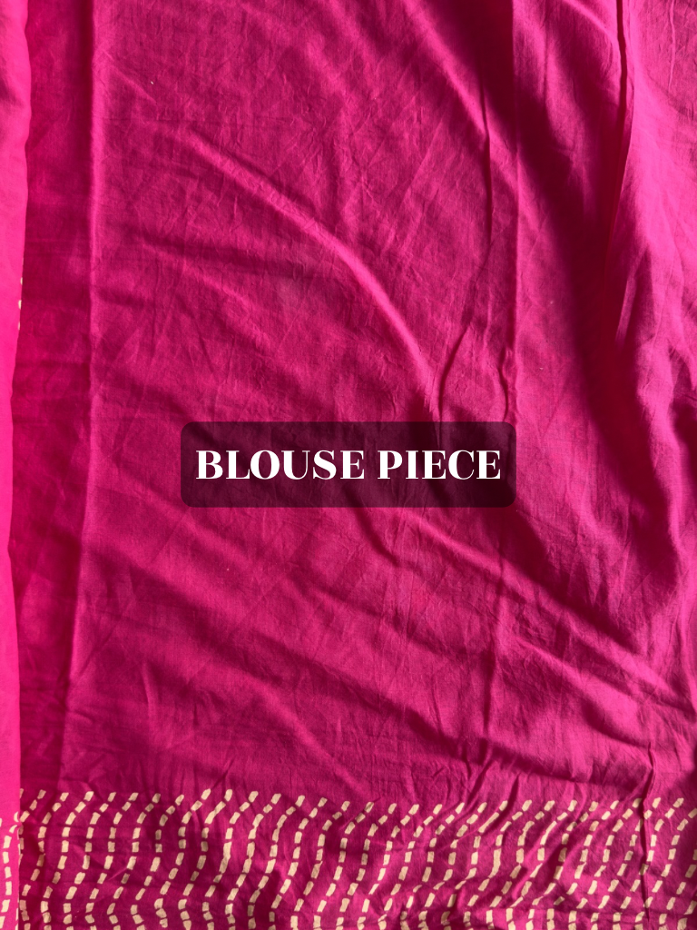 Floral block print cotton saree in magenta pink under ₹2000