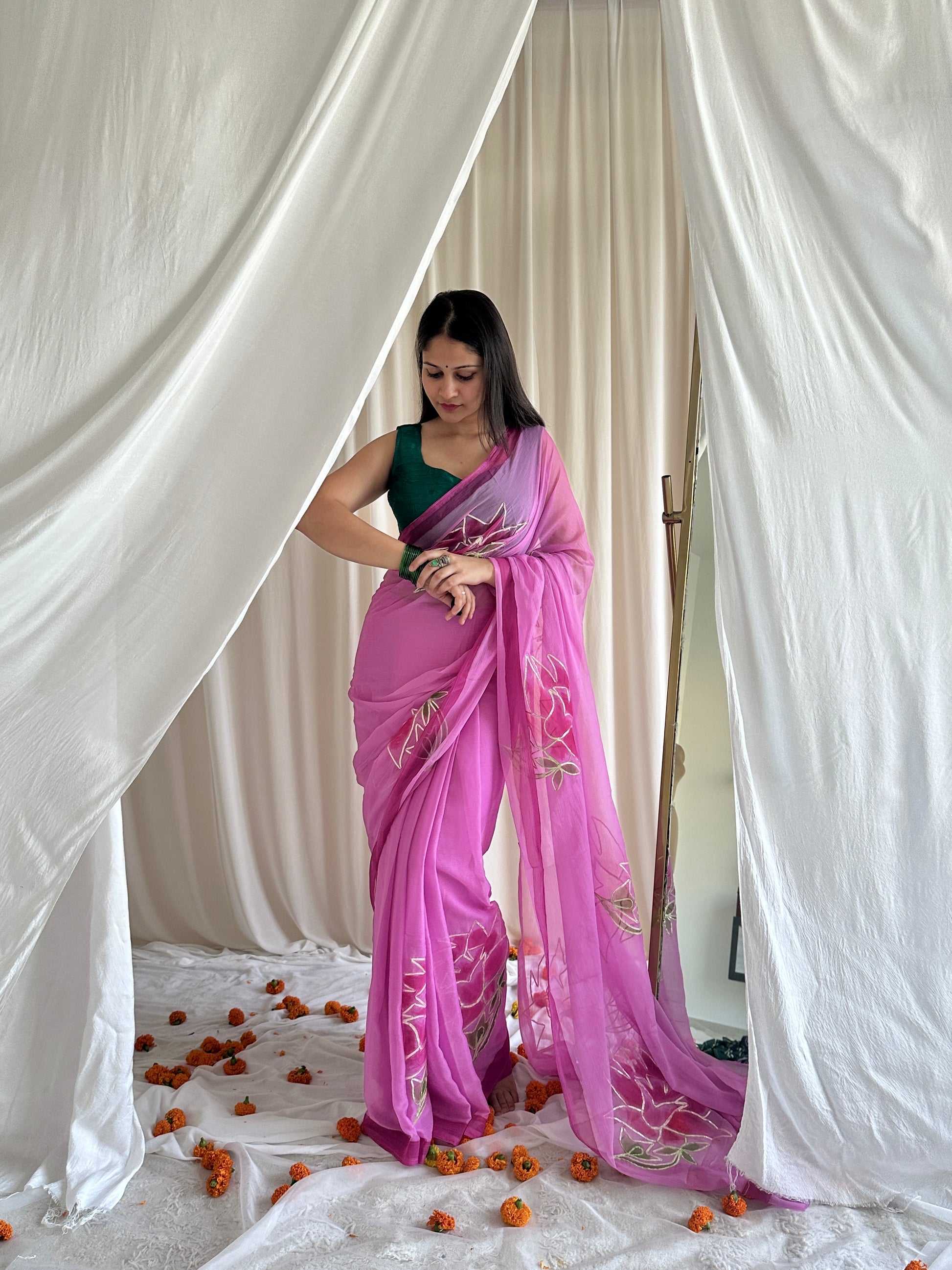 Floral chiffon saree for weddings 
