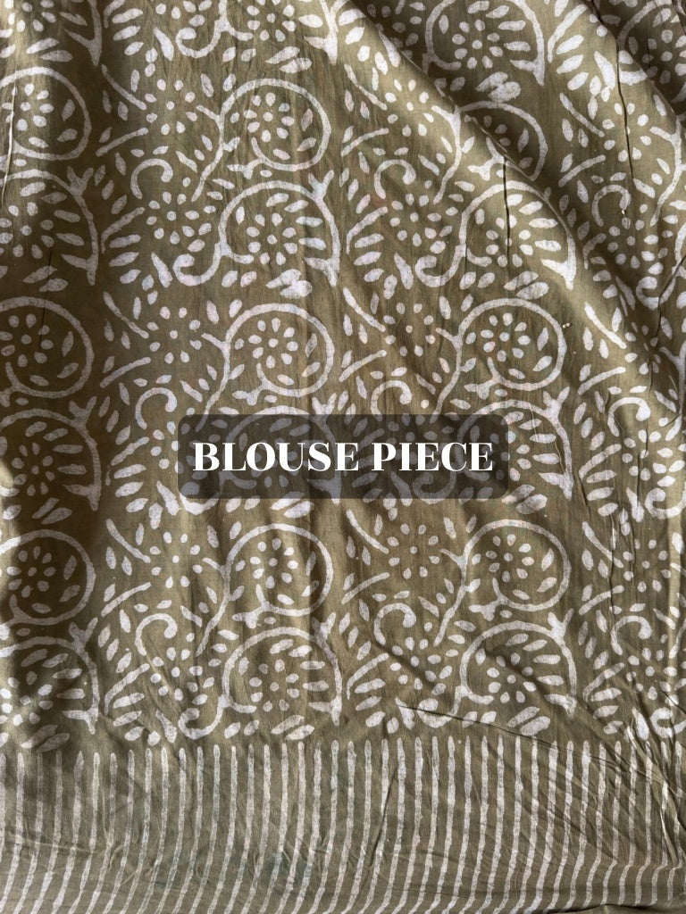 Floral cotton saree in olive green under ₹2000 online