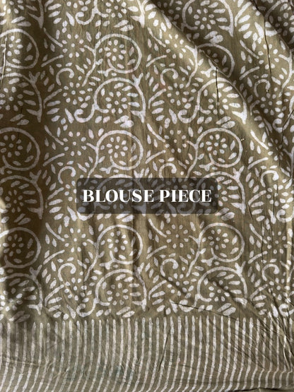 Floral cotton saree in olive green under ₹2000 online