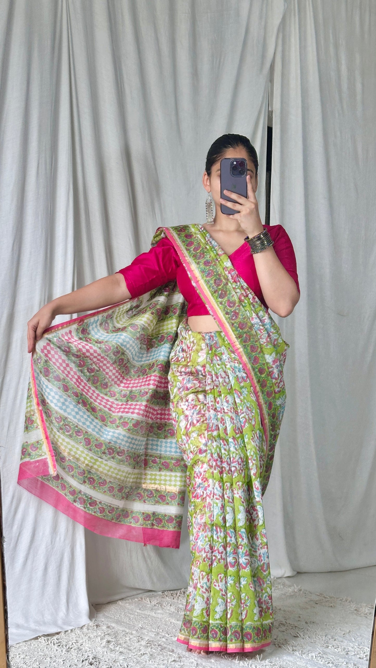 Green & pink saree 