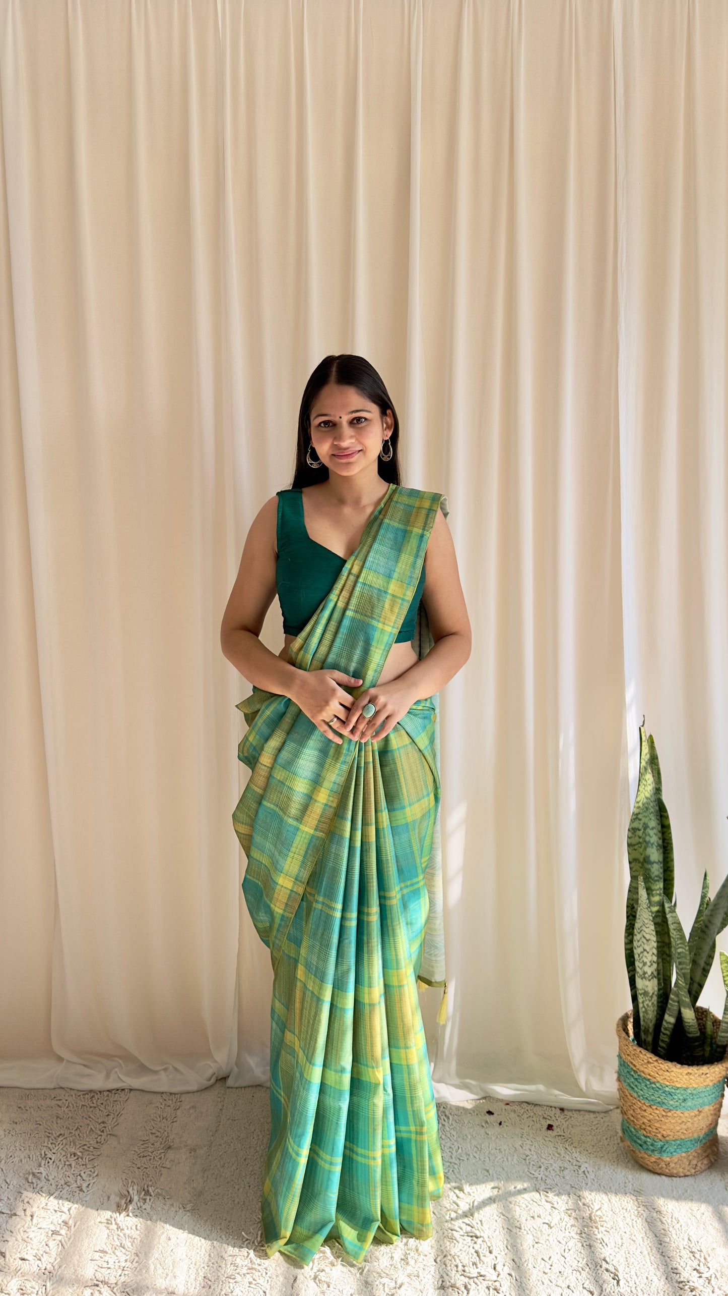 Green and blue saree combination