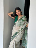 Green floral printed saree