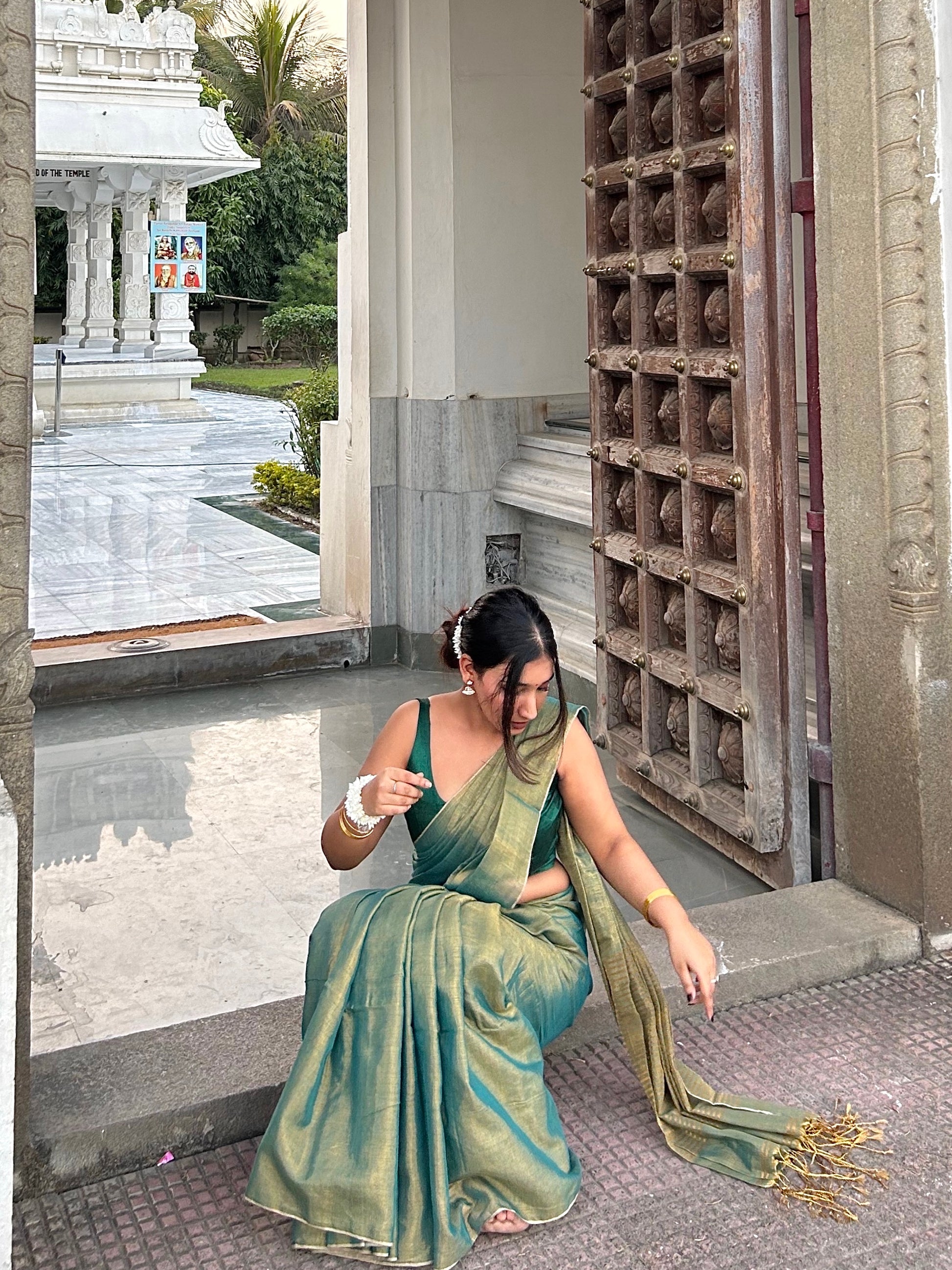 Green plain Festive saree