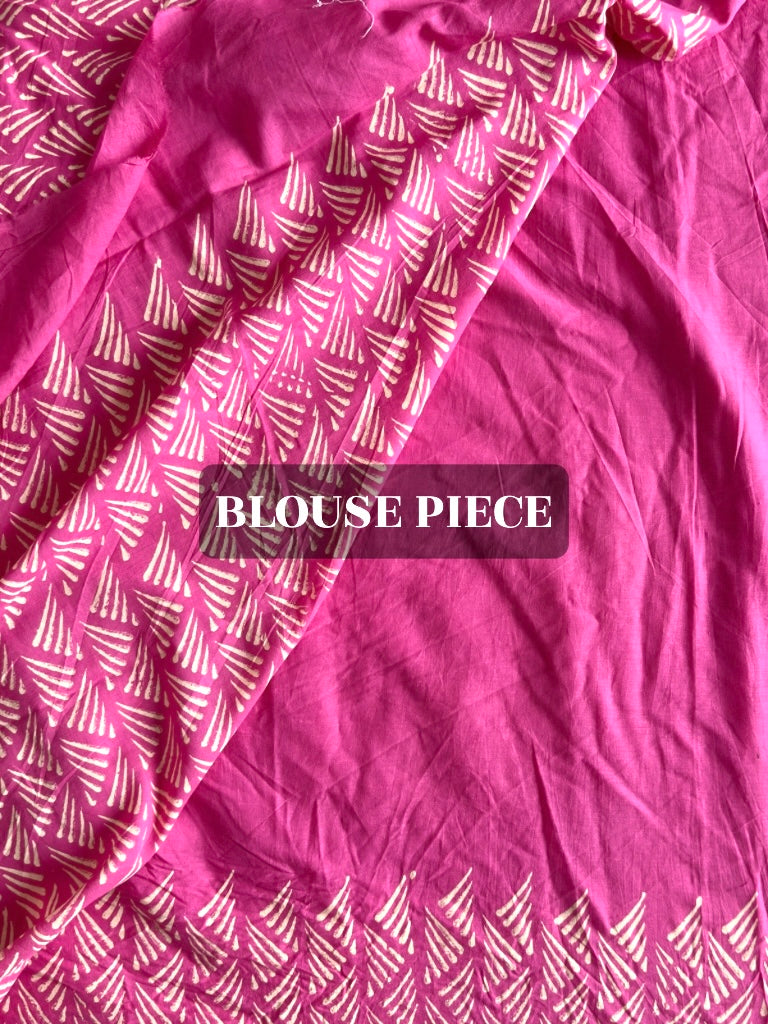 Handcrafted pink block print saree in pure cotton fabric
