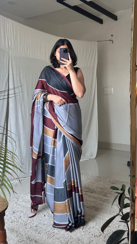 Grey modal satin saree 