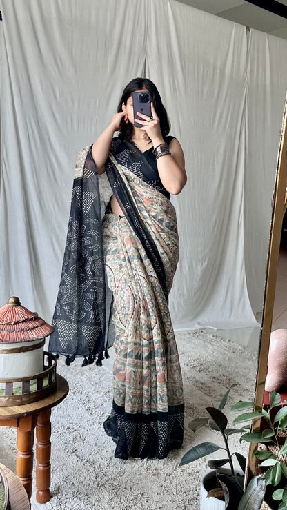 Chanderi cotton kalamkari printed saree 