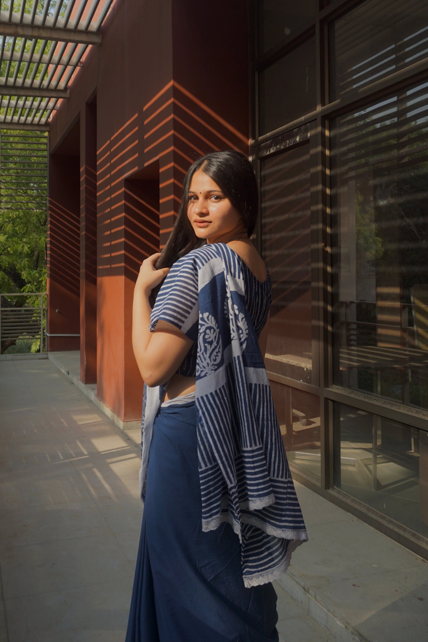 Indigo blue plain saree 