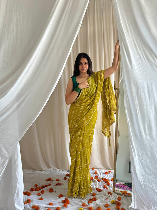 Lemon colour saree look