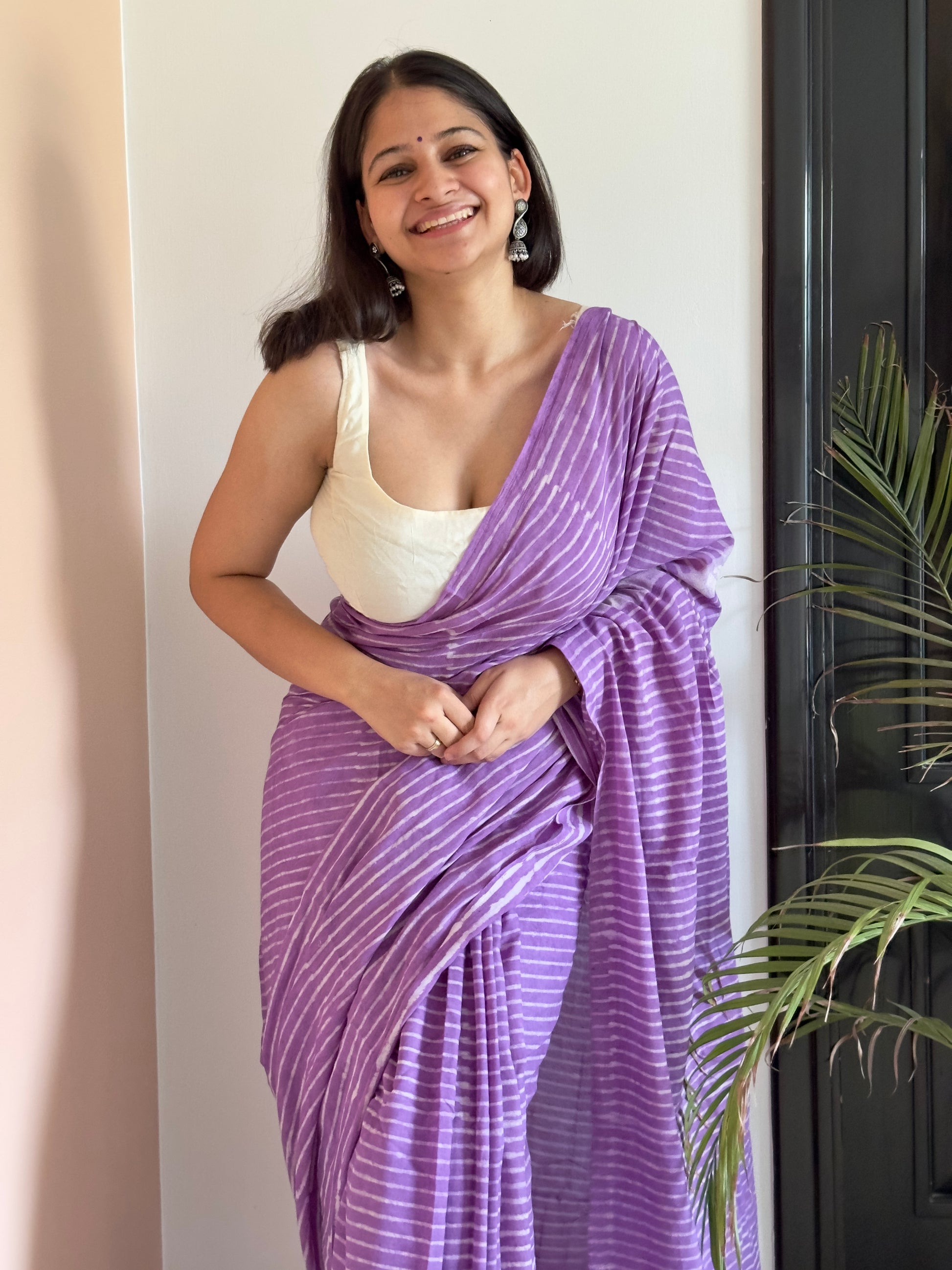 Lightweight lilac stripe saree