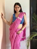 Lightweight pink cotton saree with Dabu stripes