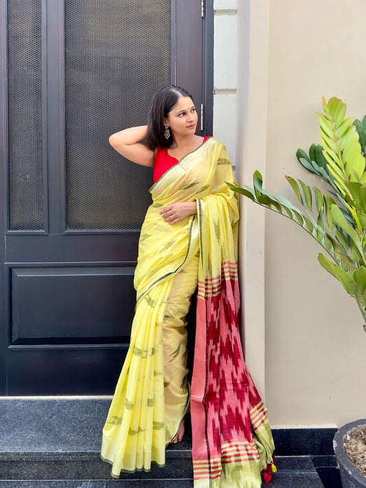 Lime yellow saree