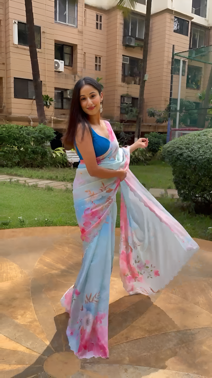 Maera mishra blue floral saree