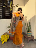 Mustard Kalamkari Chanderi Saree