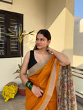 Mustard Kalamkari Chanderi Saree
