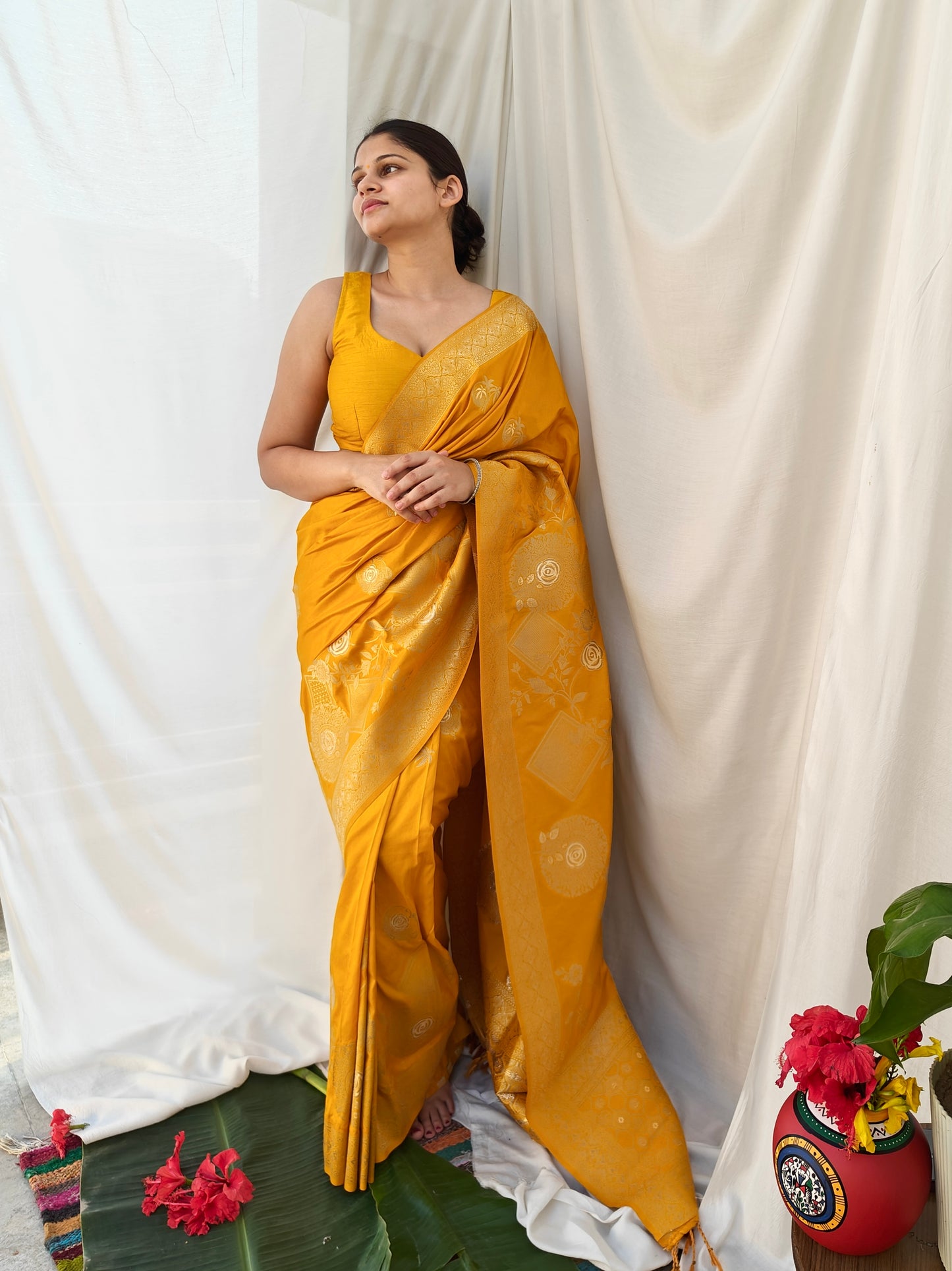 Mustard banarasi silk saree