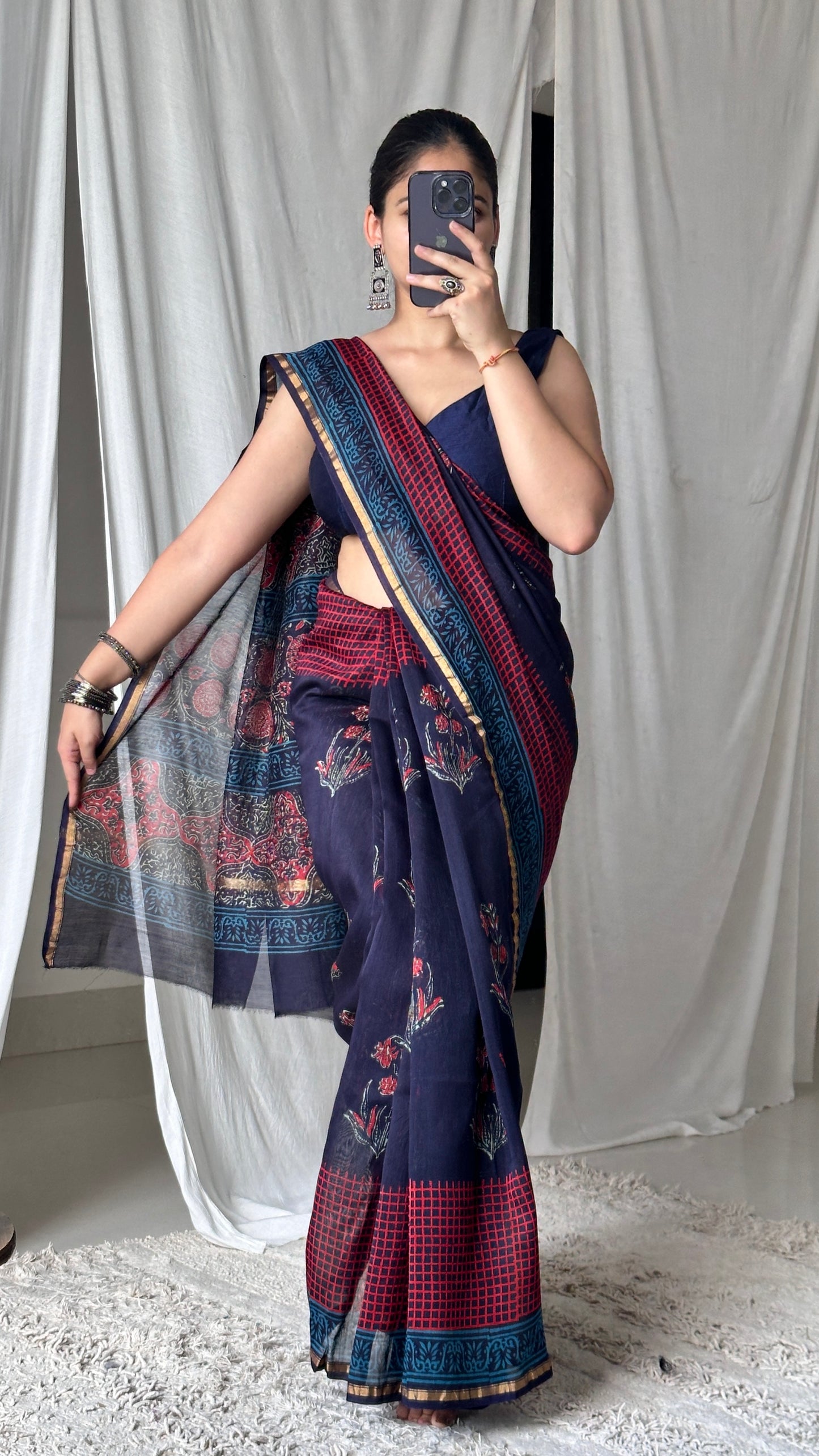 Navy blue saree look