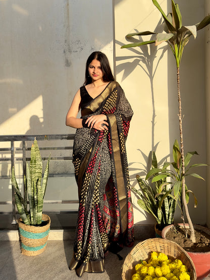 Noor-e-Qala black bandhej saree 