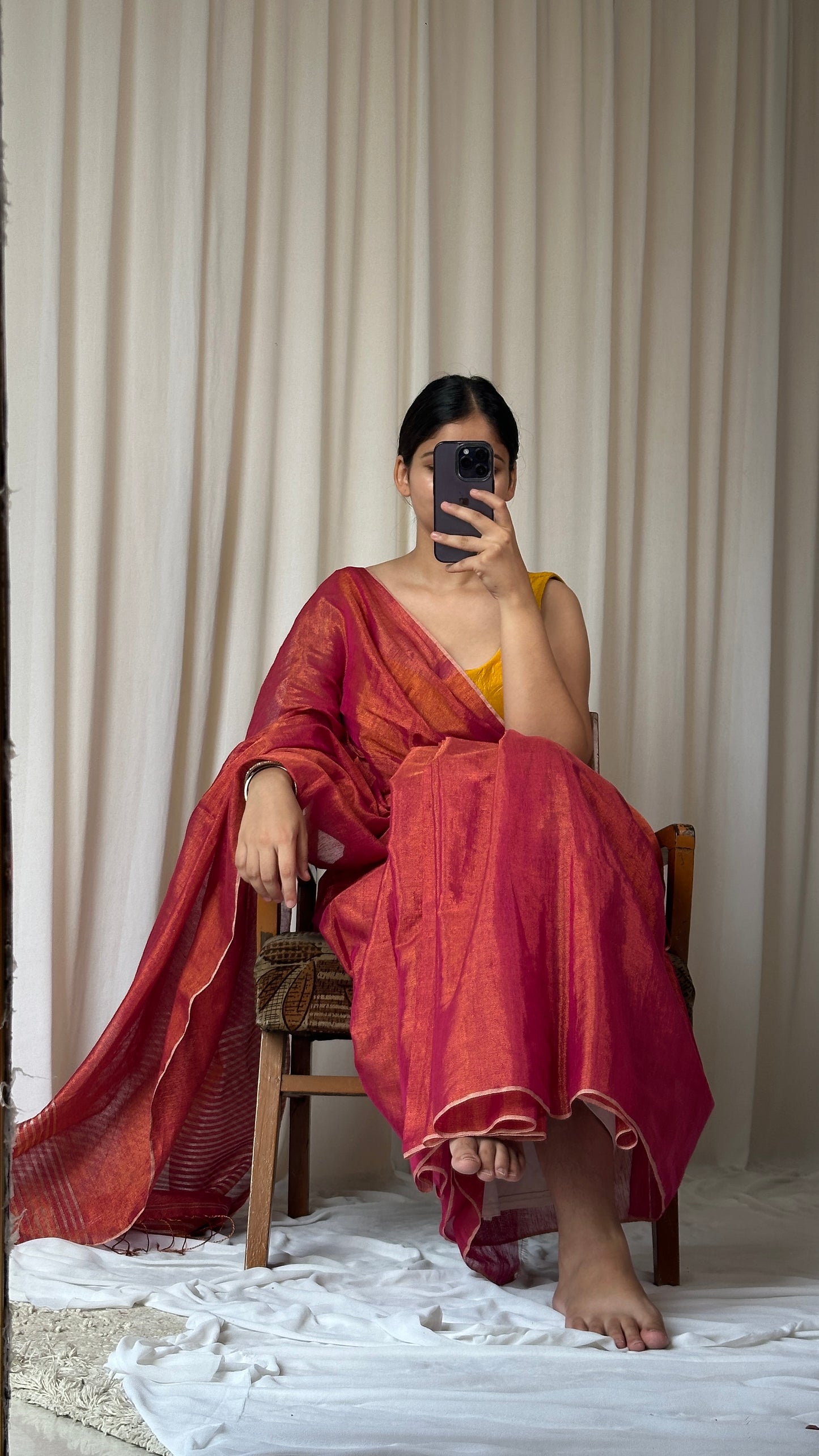 Orange tissue silk saree