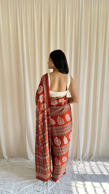 Orange & white saree combination