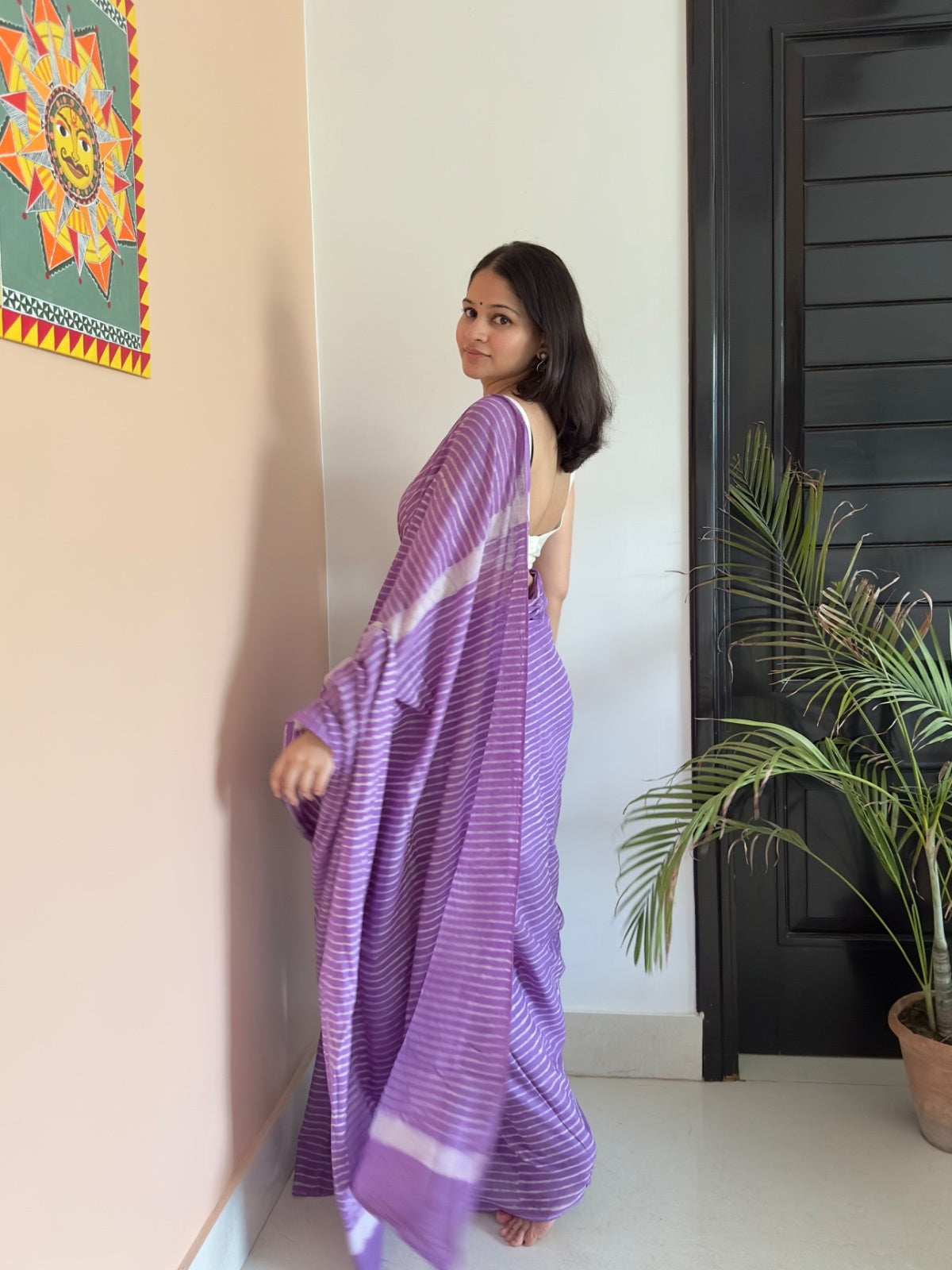 Pastel lilac saree with stripes