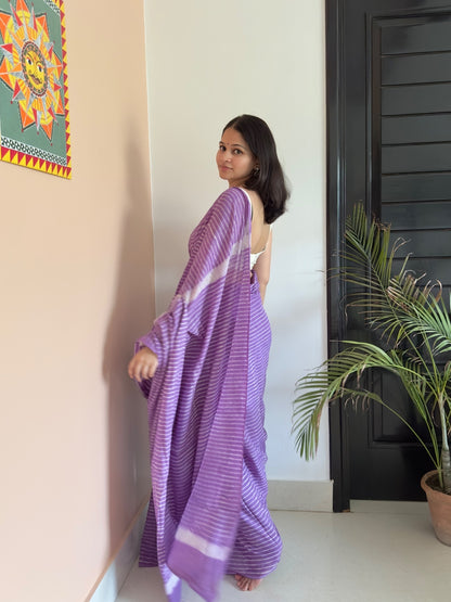 Pastel lilac saree with stripes