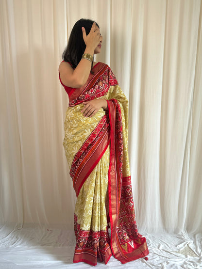 Patola print cream saree