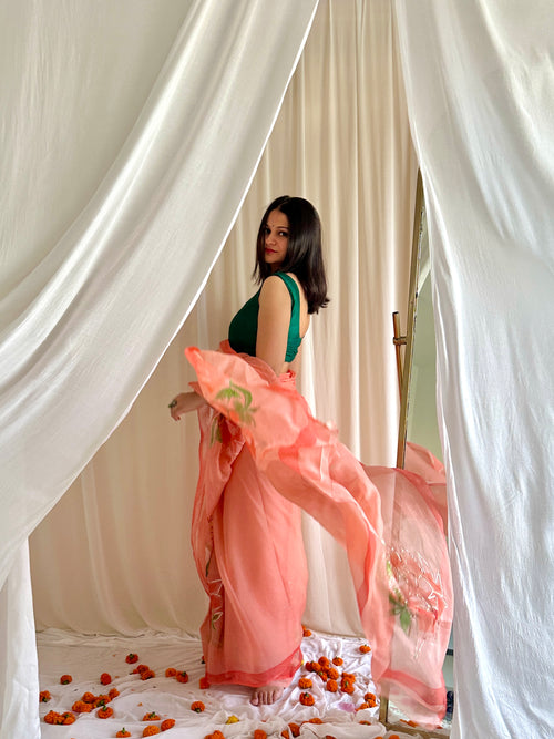 Peachy orange saree 
