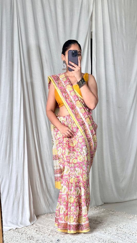 Pink cotton saree