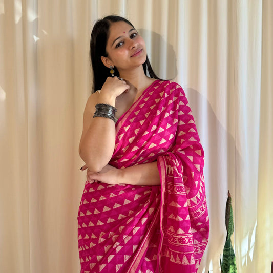 Pink Chanderi Cotton Saree