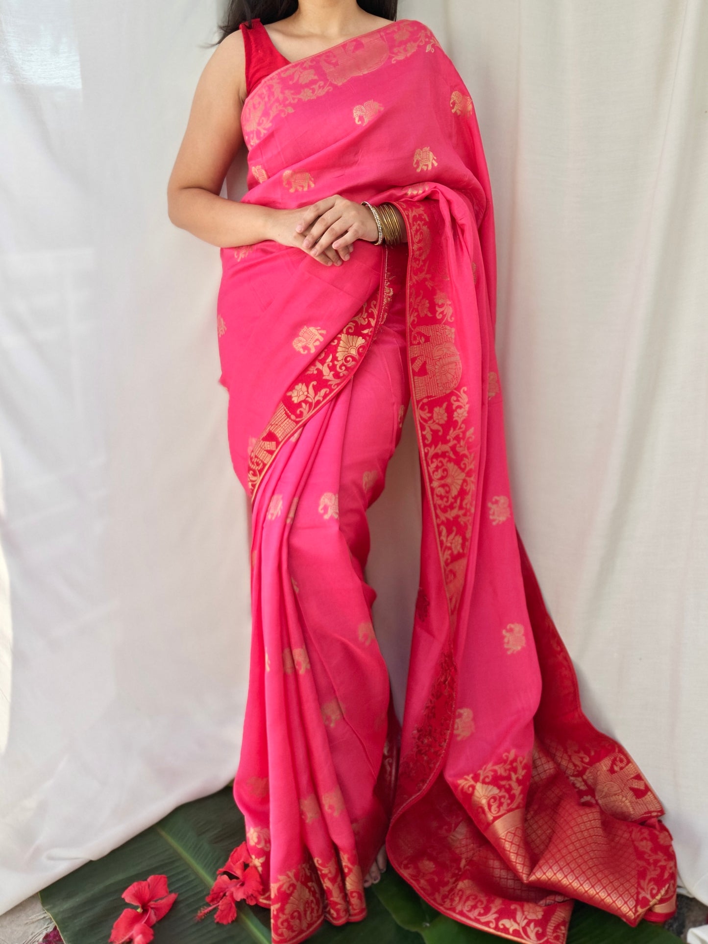 Pink & red saree