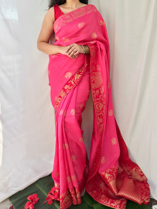 Pink & red saree