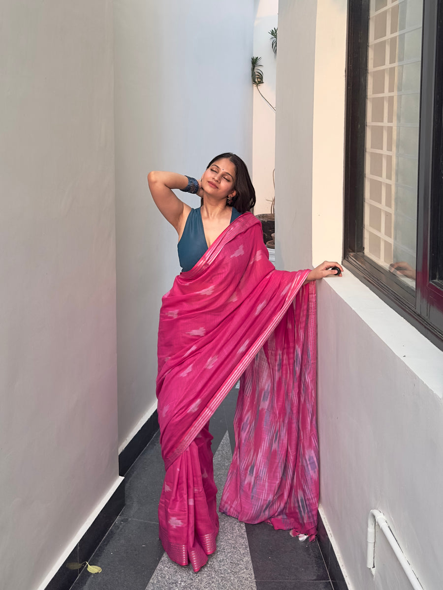 Pink ikkat saree