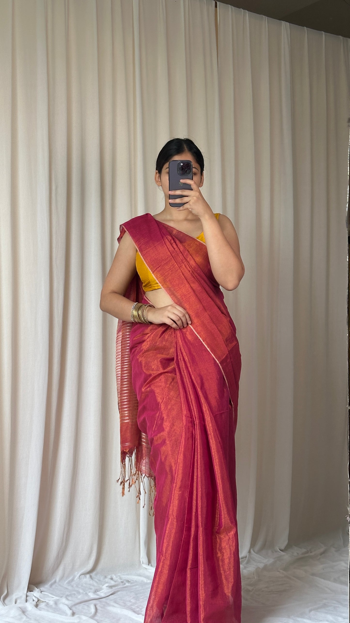 Pink tissue silk saree