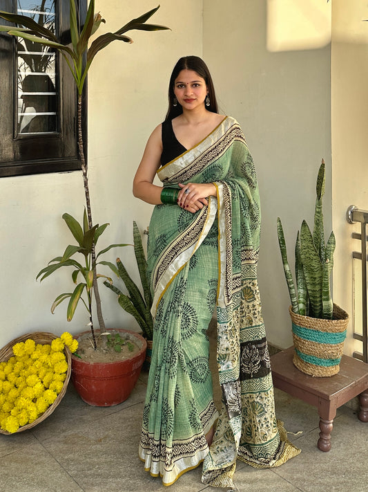 Pista Green Worli Cotton Saree