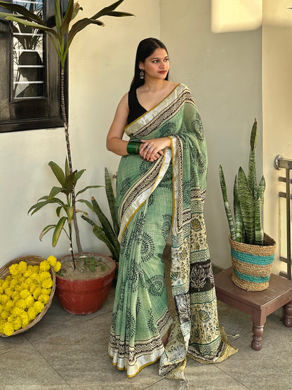 Pista Green Worli Cotton Saree