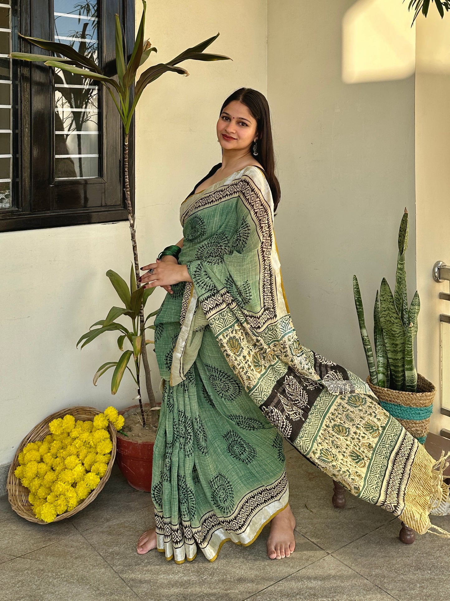 Pista Green Worli Cotton Saree