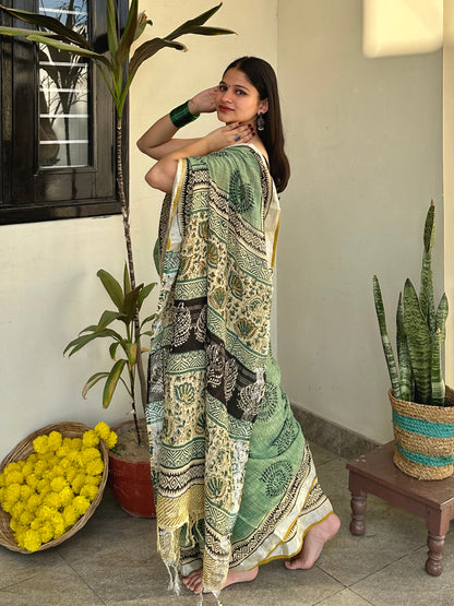 Pista Green Worli Cotton Saree