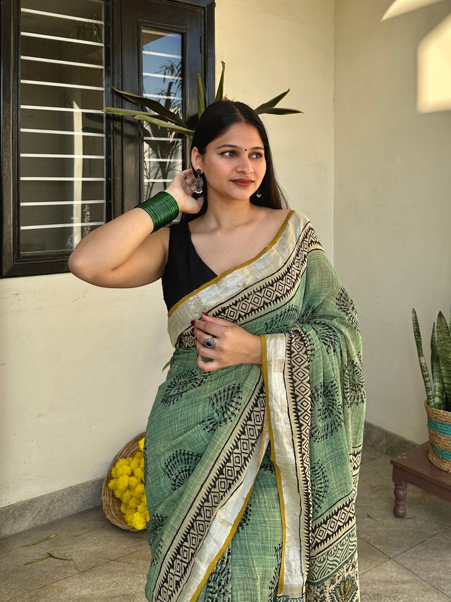 Pista Green Worli Cotton Saree