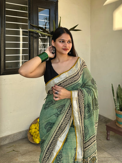 Pista Green Worli Cotton Saree