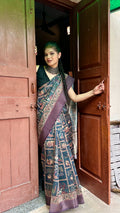 Printed cotton blue saree