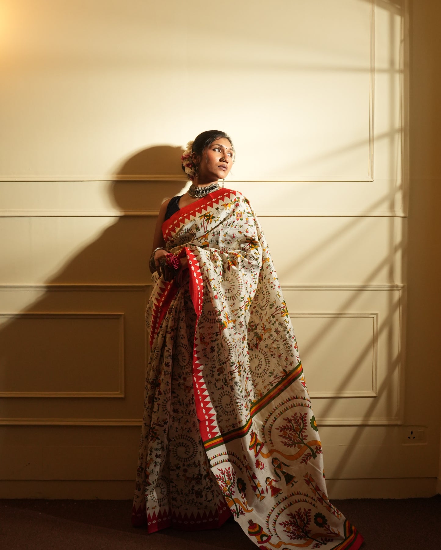 Printed white saree 
