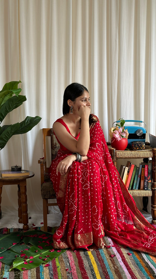 Pure bandhani saree red